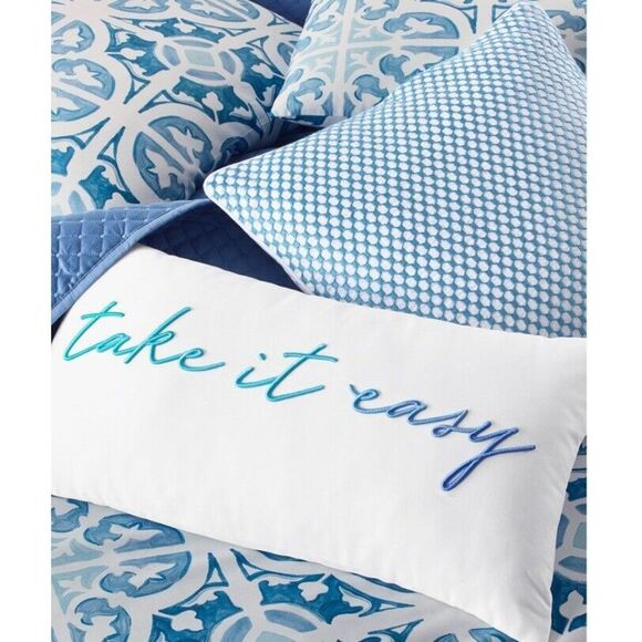 Charter Club White "Take It Easy" Embroidered Decorative Pillow, 12" x 22" - Picture 1 of 6